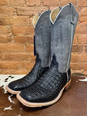 Anderson Bean Men's Black Lux Caiman & Ocean Wipeout Square Toe Cowboy Boots 332204 321801