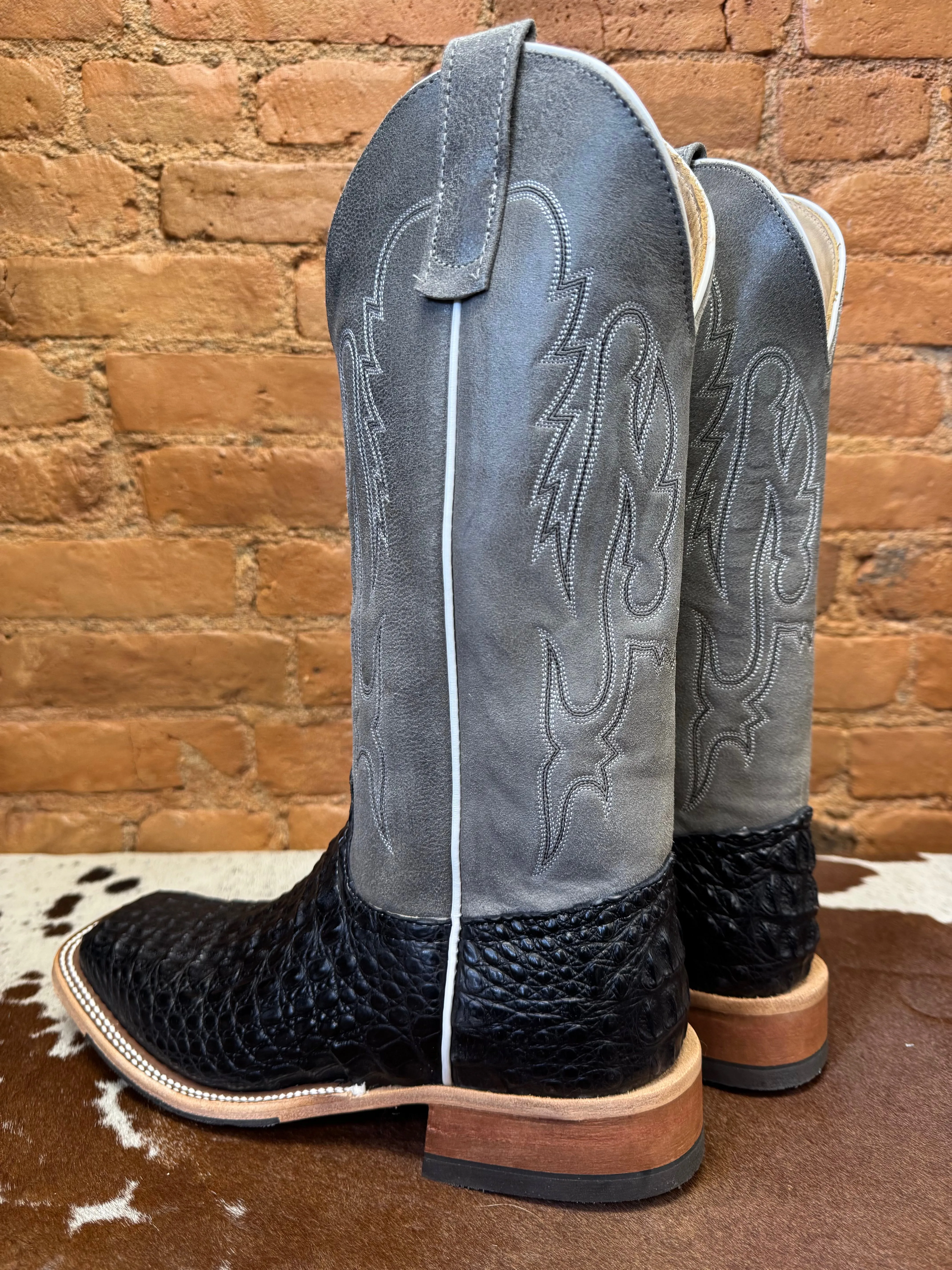 Anderson Bean Men's Black Lux Caiman & Ocean Wipeout Square Toe Cowboy Boots 332204 321801