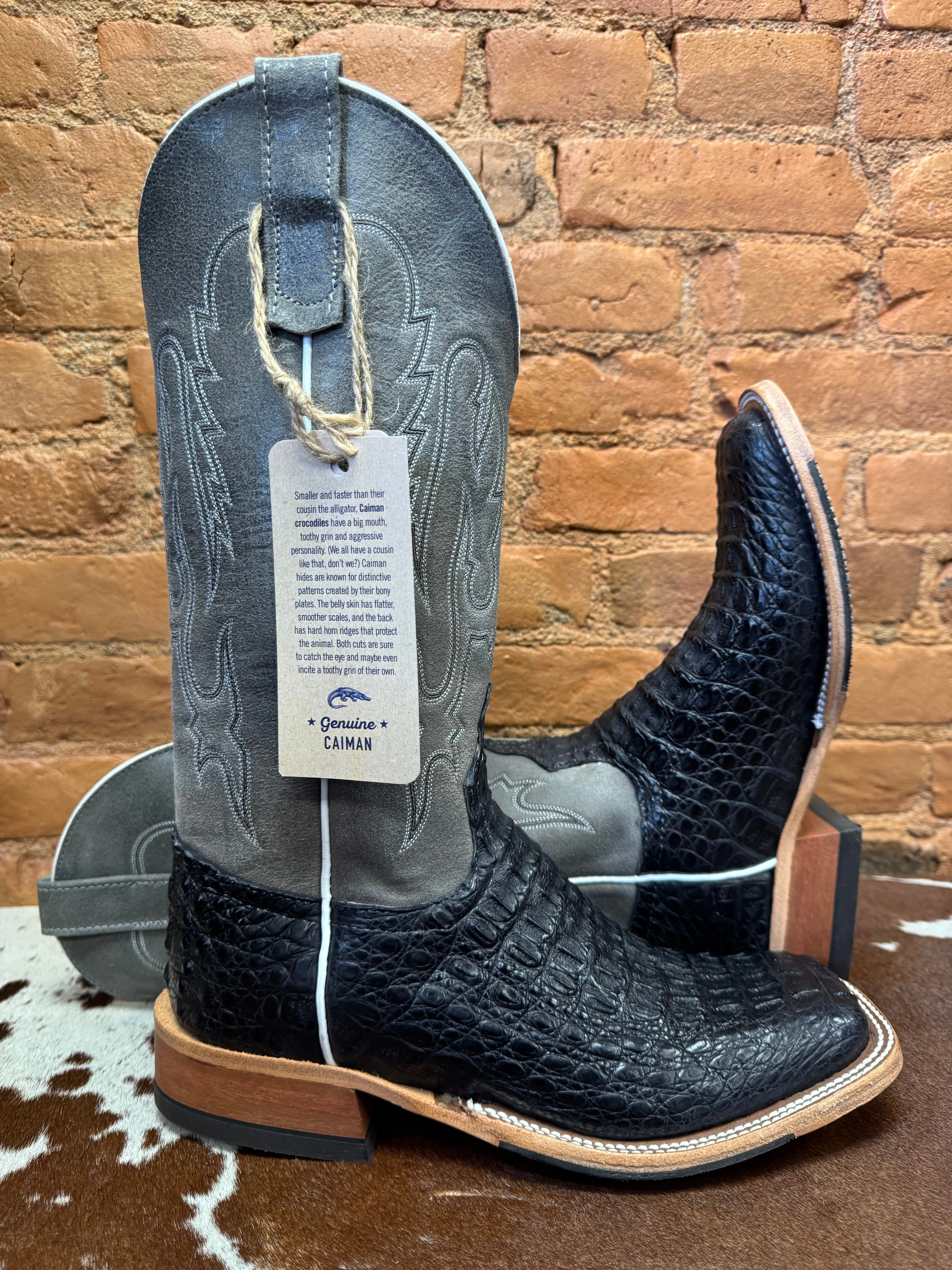 Anderson Bean Men's Black Lux Caiman & Ocean Wipeout Square Toe Cowboy Boots 332204 321801