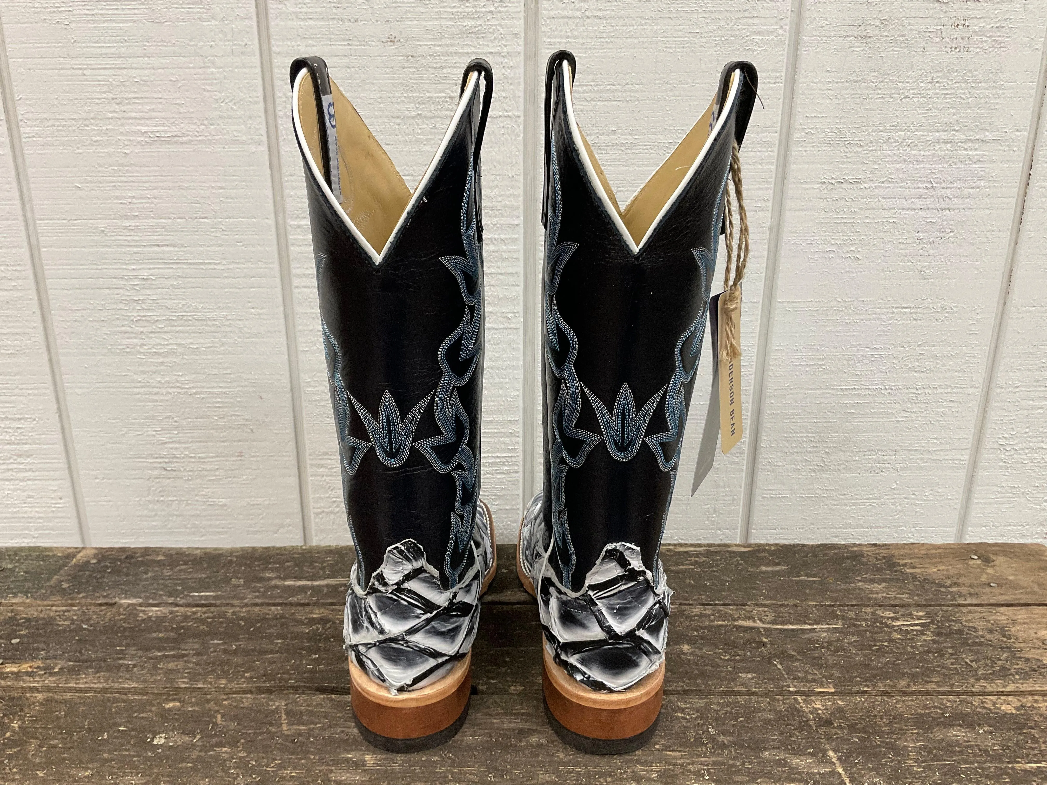 Anderson Bean Women's Ivory Eclipse Big Bass Pirarucu & Carbon Blue Milan Top Cowgirl Boots 336977