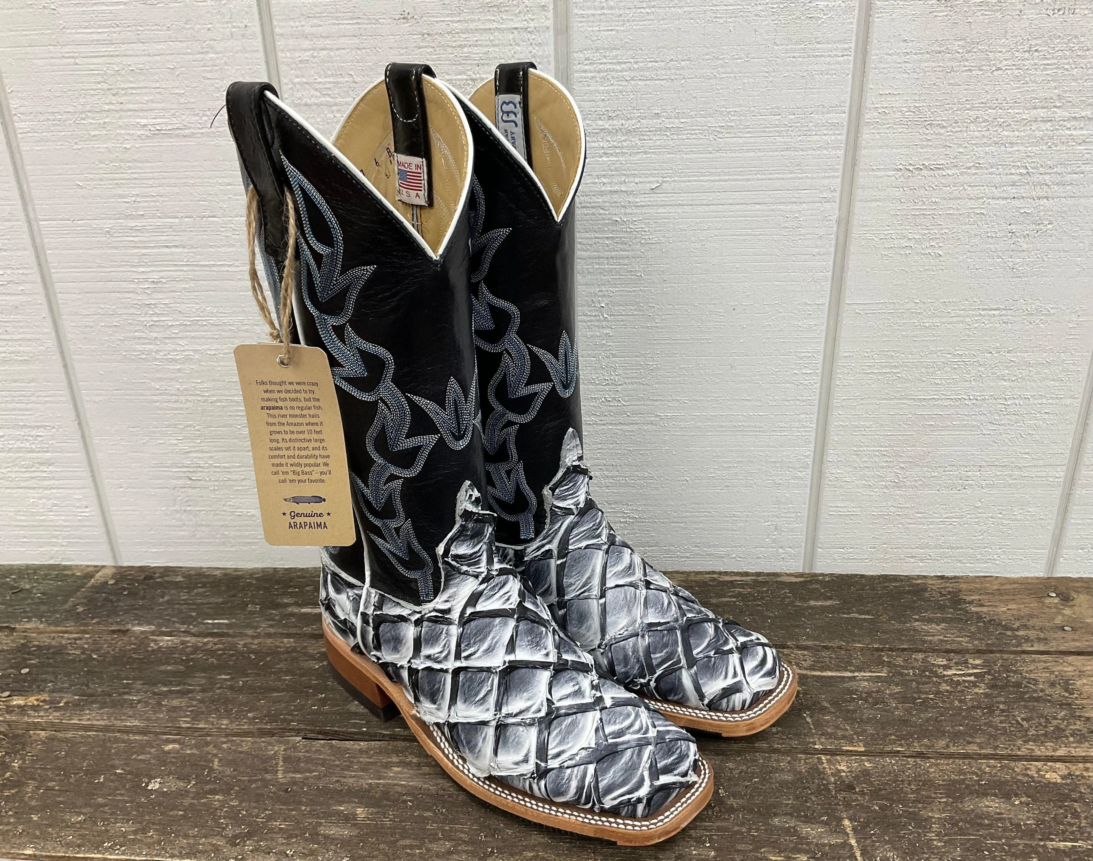 Anderson Bean Women's Ivory Eclipse Big Bass Pirarucu & Carbon Blue Milan Top Cowgirl Boots 336977