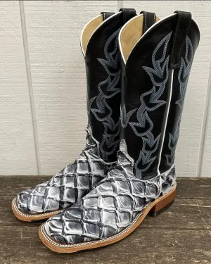 Anderson Bean Women's Ivory Eclipse Big Bass Pirarucu & Carbon Blue Milan Top Cowgirl Boots 336977