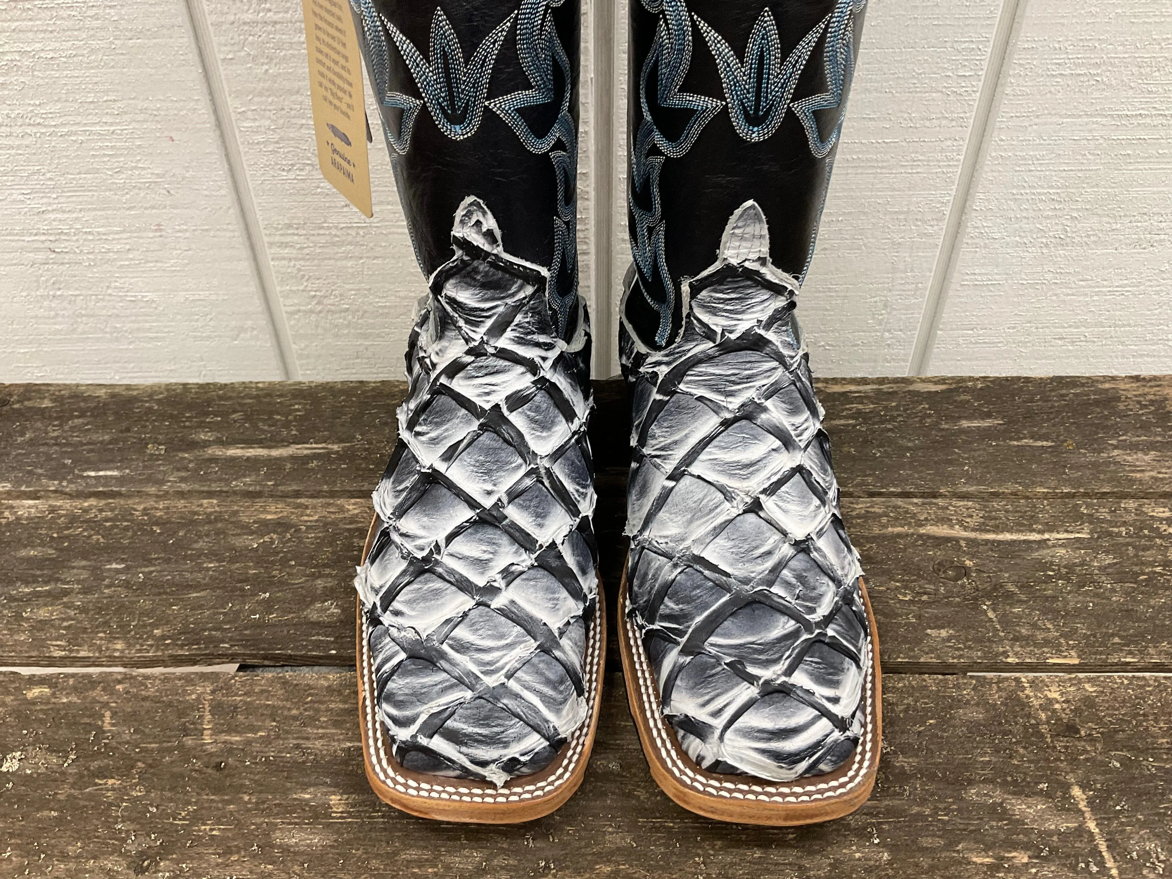 Anderson Bean Women's Ivory Eclipse Big Bass Pirarucu & Carbon Blue Milan Top Cowgirl Boots 336977