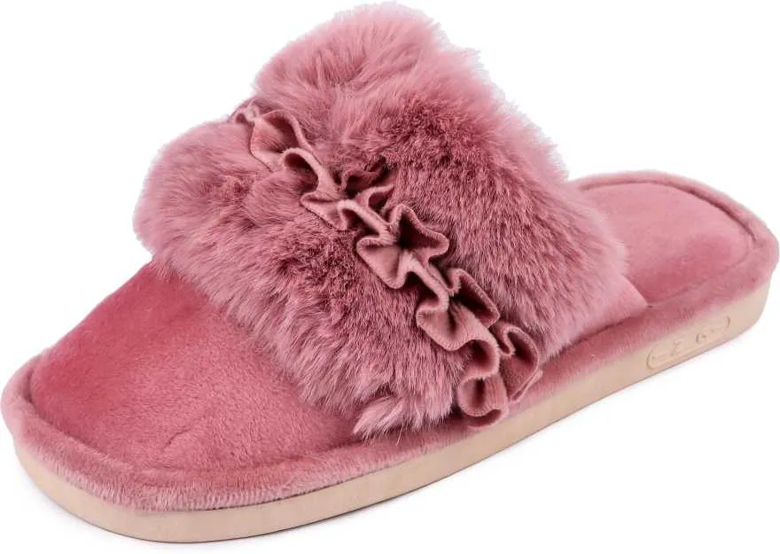 Brauch Women's Maroon Fur Floral Winter Slippers…