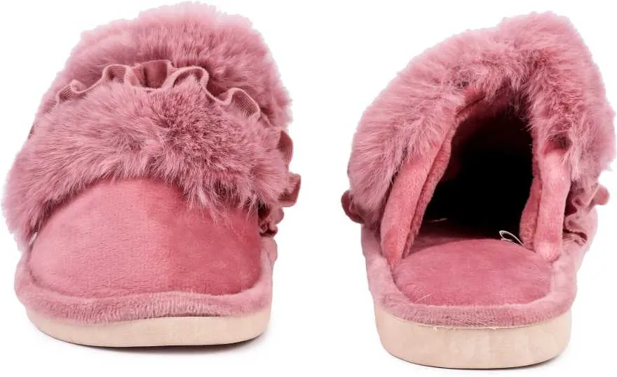 Brauch Women's Maroon Fur Floral Winter Slippers…