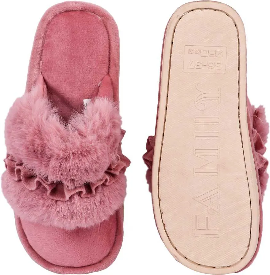 Brauch Women's Maroon Fur Floral Winter Slippers…