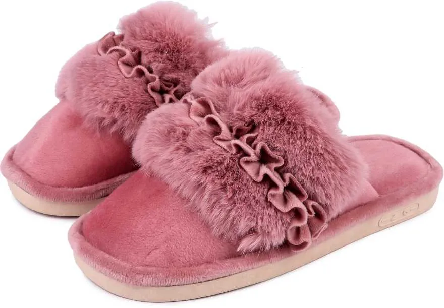 Brauch Women's Maroon Fur Floral Winter Slippers…