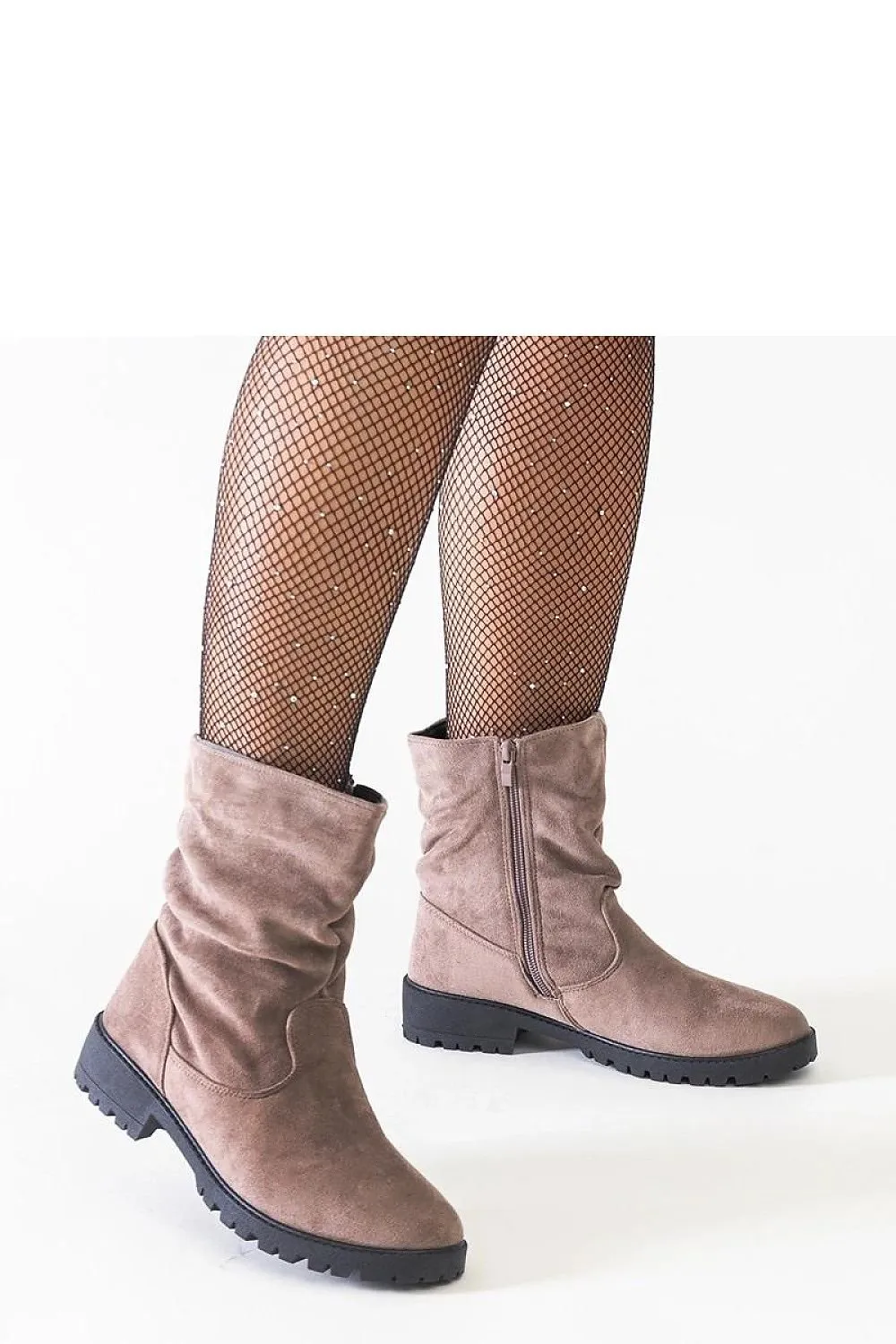 Brown wrinkled ankle boots