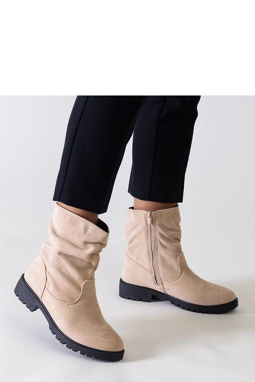 Brown wrinkled ankle boots
