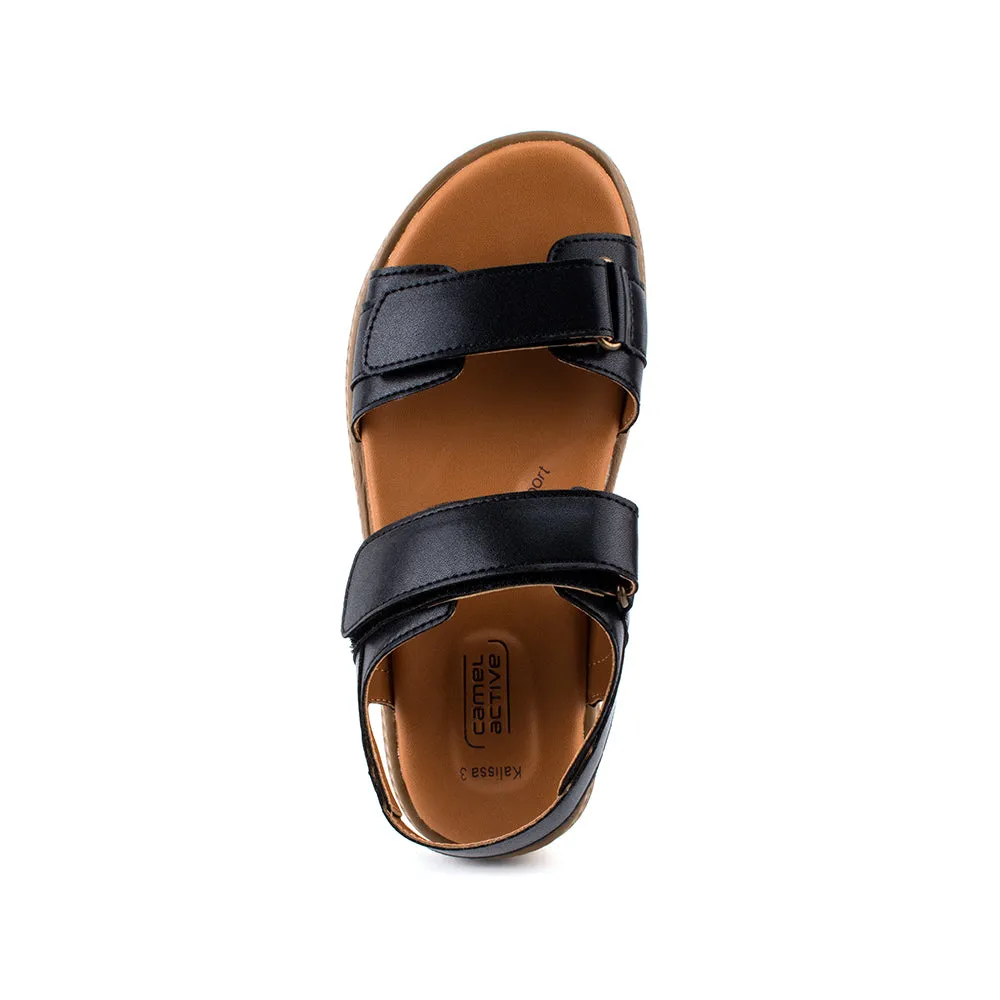 camel active Women Kalissa 3 Velcro-Strap Sandals with slip-on comfort Panel Design Ladies Kalissa 3 -792204-DZ01SV-1-BLACK
