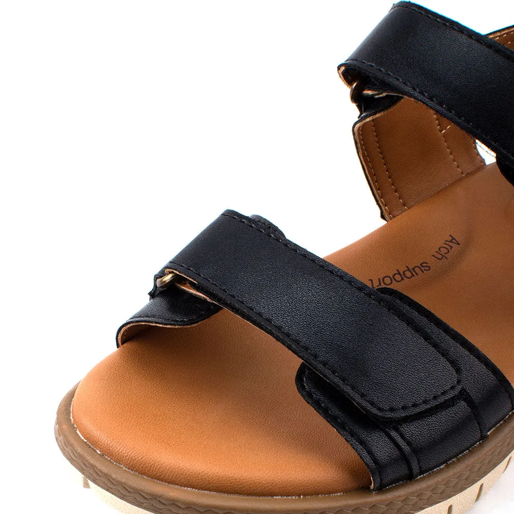 camel active Women Kalissa 3 Velcro-Strap Sandals with slip-on comfort Panel Design Ladies Kalissa 3 -792204-DZ01SV-1-BLACK