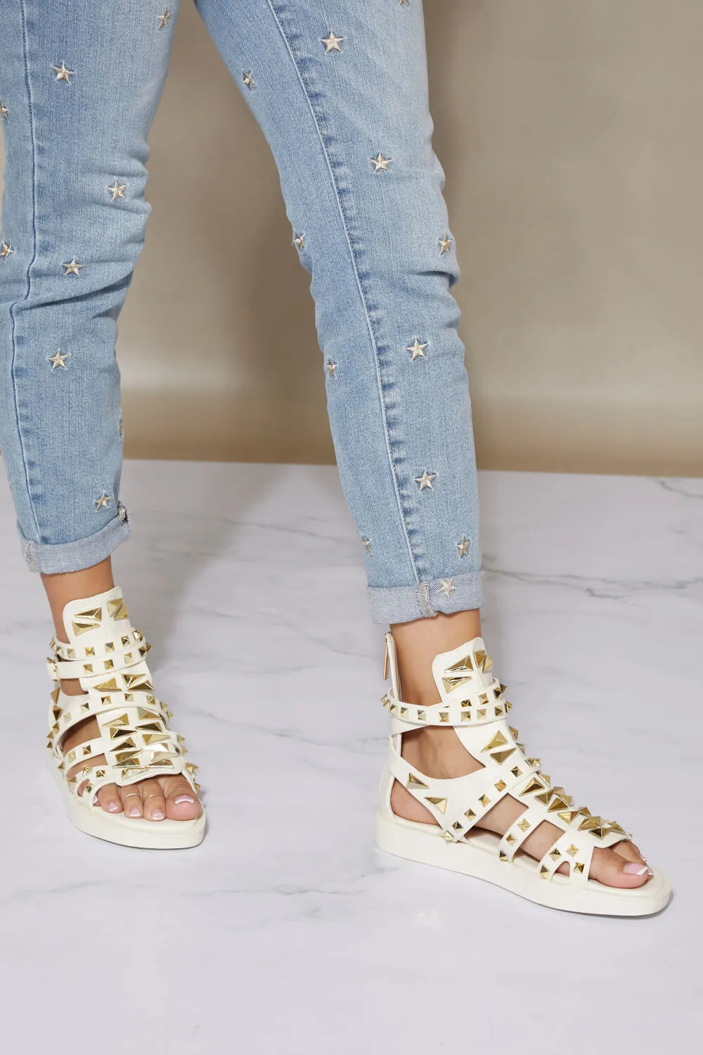 cape robbin gotta start somewhere studded chunky sole gladiator sandals