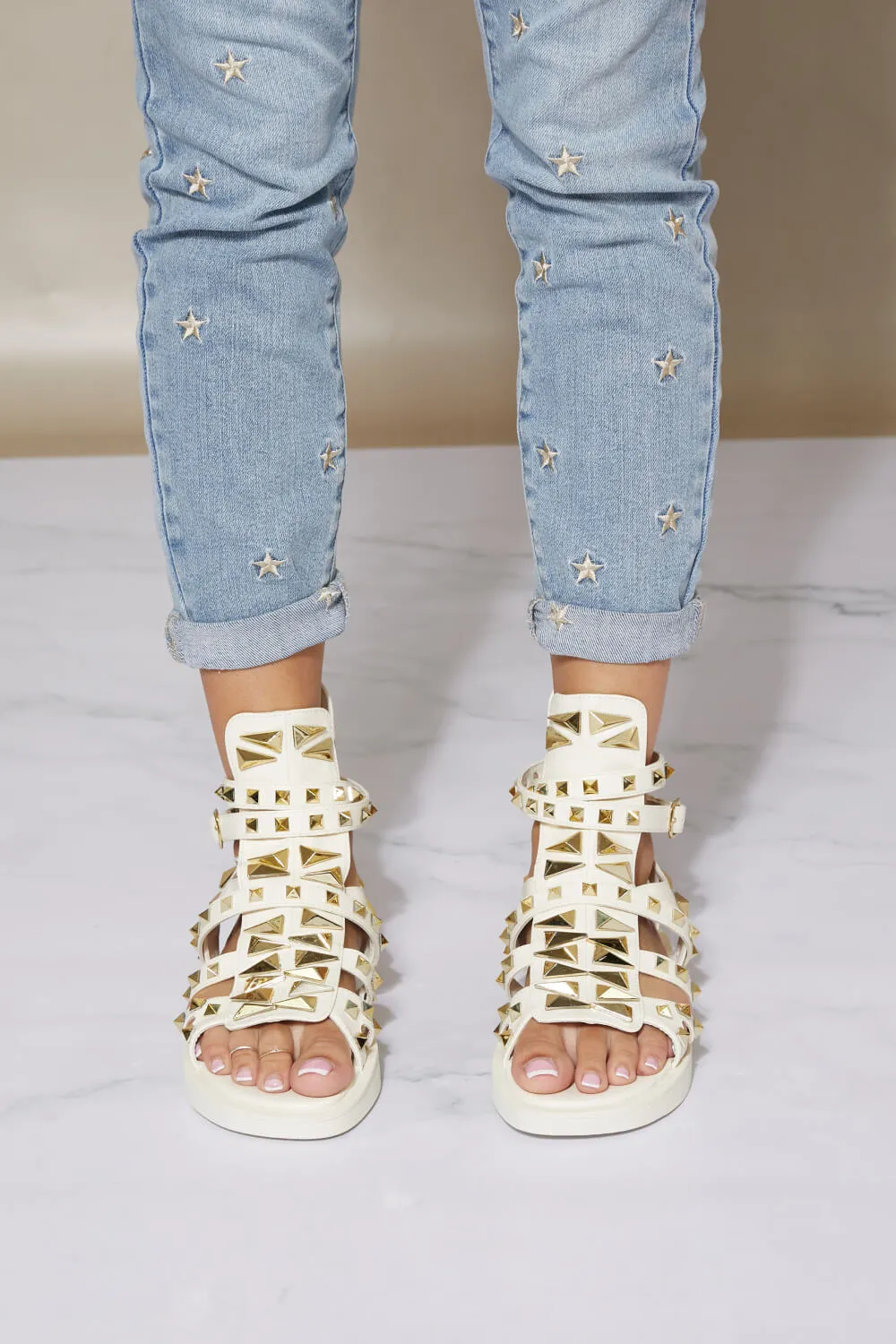 cape robbin gotta start somewhere studded chunky sole gladiator sandals