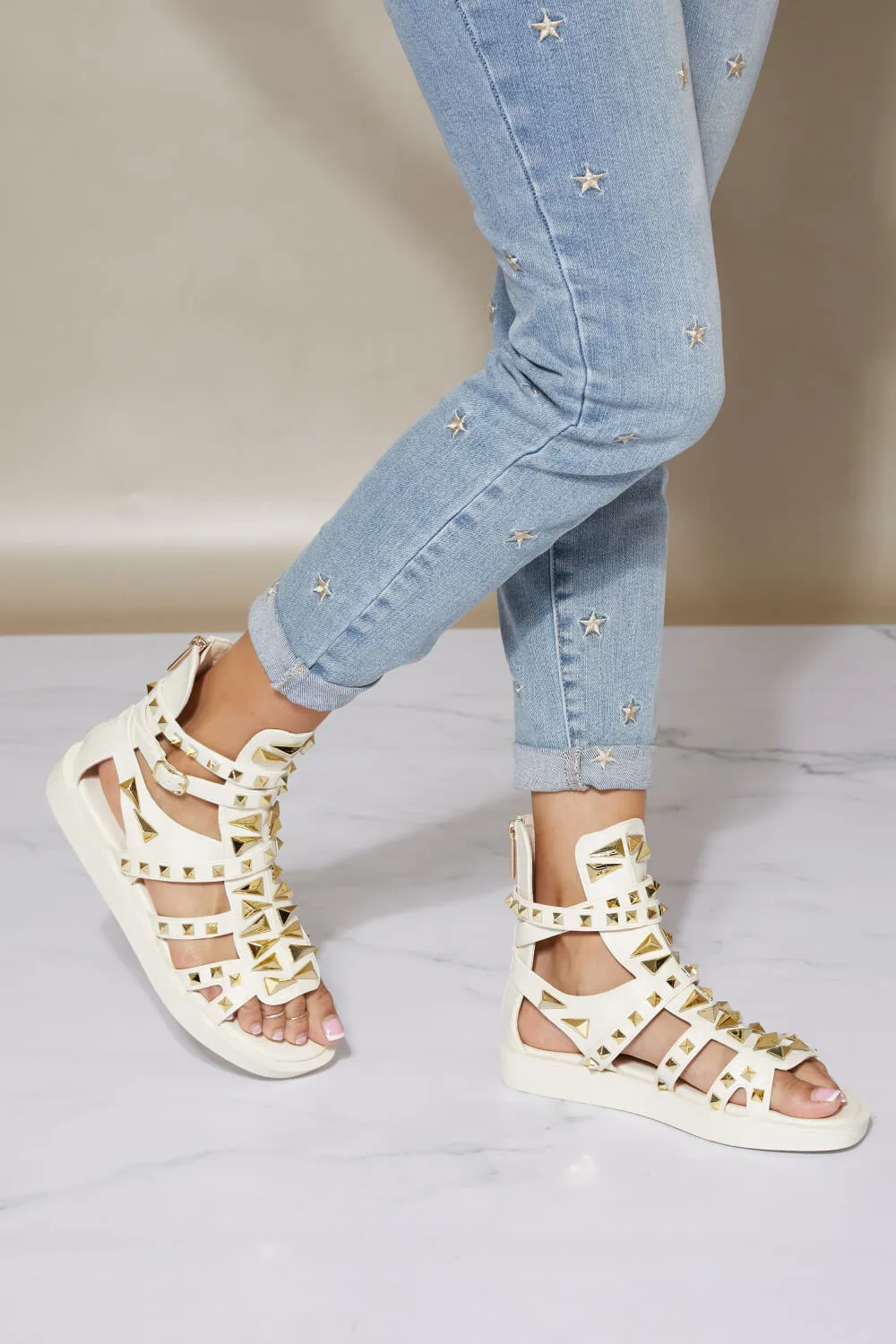 cape robbin gotta start somewhere studded chunky sole gladiator sandals