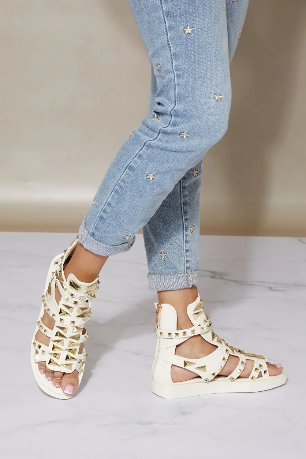 cape robbin gotta start somewhere studded chunky sole gladiator sandals