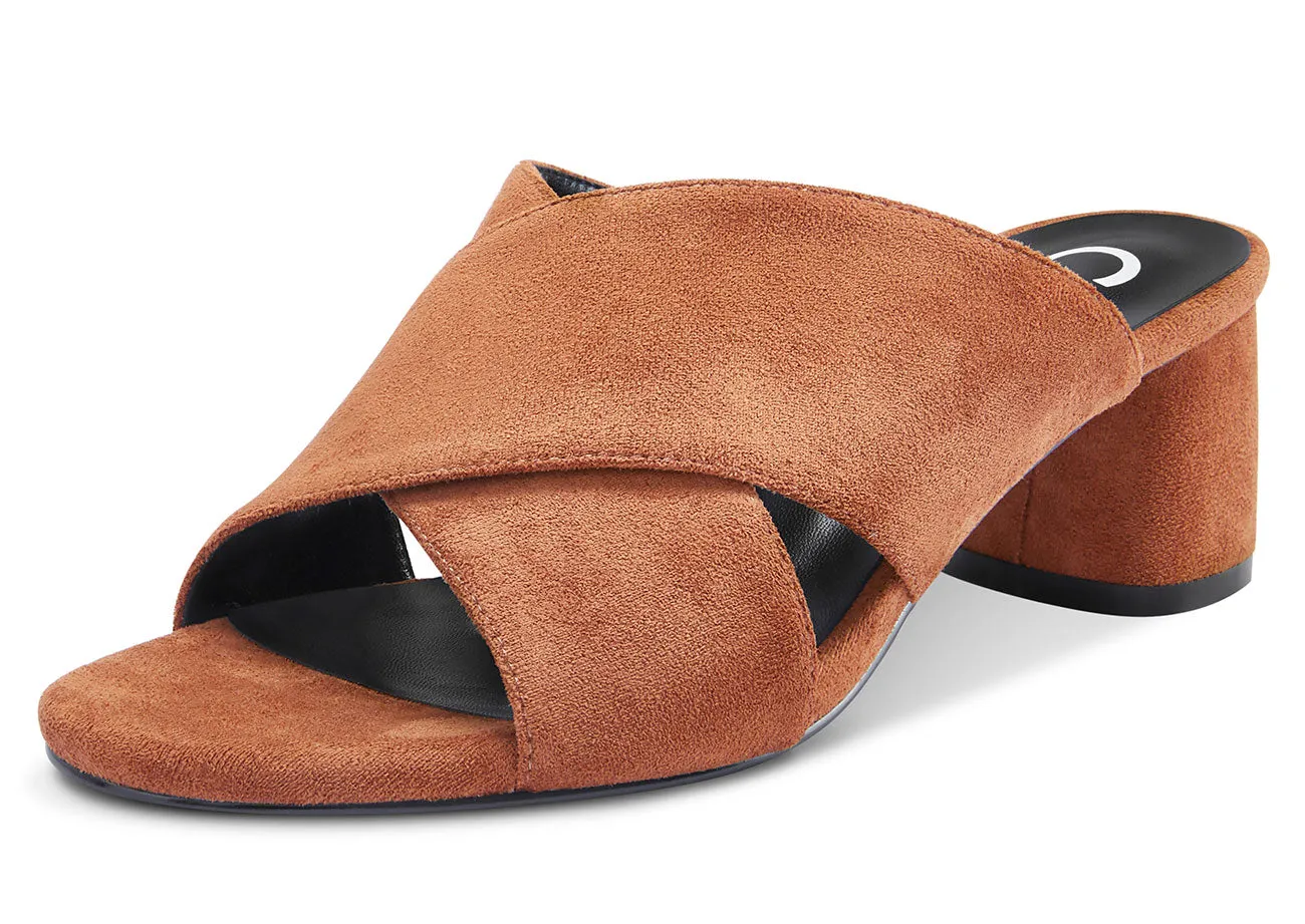 CASTAMERE Womens Chunky Block Heels Slippers Slip-on Strappy Open Toe Sandals 5CM Heeled Sandal