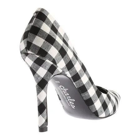 Charles David Maxx Black White Pointed Toe Dress Plaid Pump