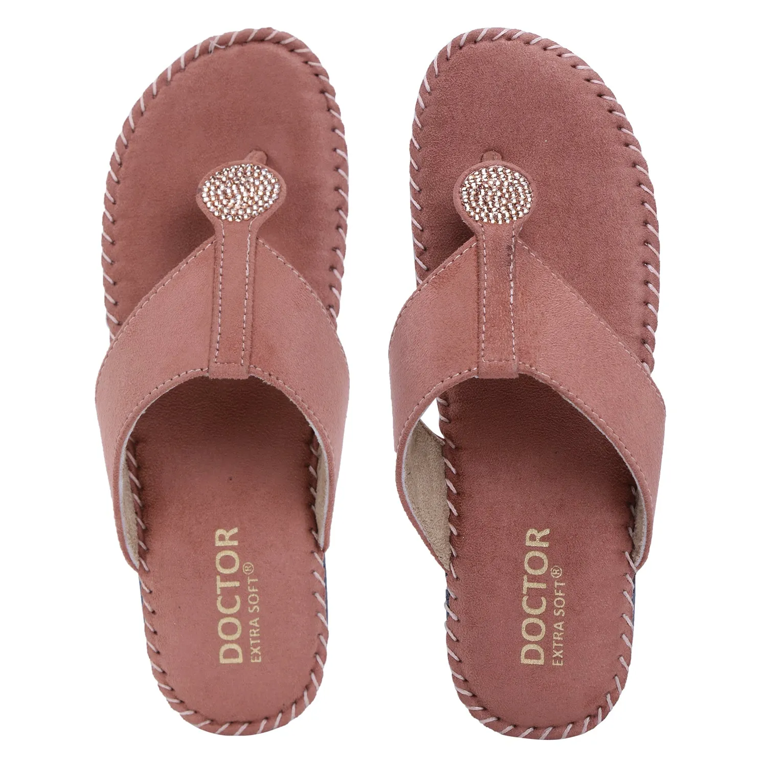 DOCTOR EXTRA SOFT D-612 Women's Flat Memory Foam Slippers/Flip-Flops Fancy Fashion Stylish Jewels Casual Comfortable Diabetic Orthopedic Orthocare Lightweight Synthetic Slipon Chappal for Girls/Ladies