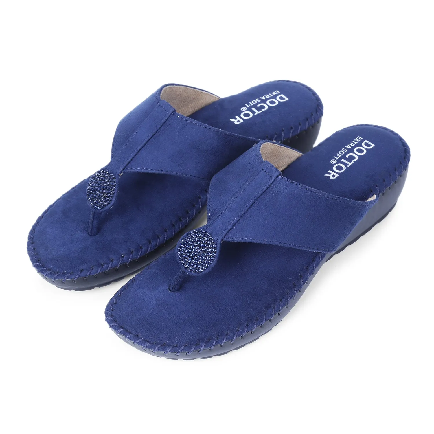 DOCTOR EXTRA SOFT D-612 Women's Flat Memory Foam Slippers/Flip-Flops Fancy Fashion Stylish Jewels Casual Comfortable Diabetic Orthopedic Orthocare Lightweight Synthetic Slipon Chappal for Girls/Ladies