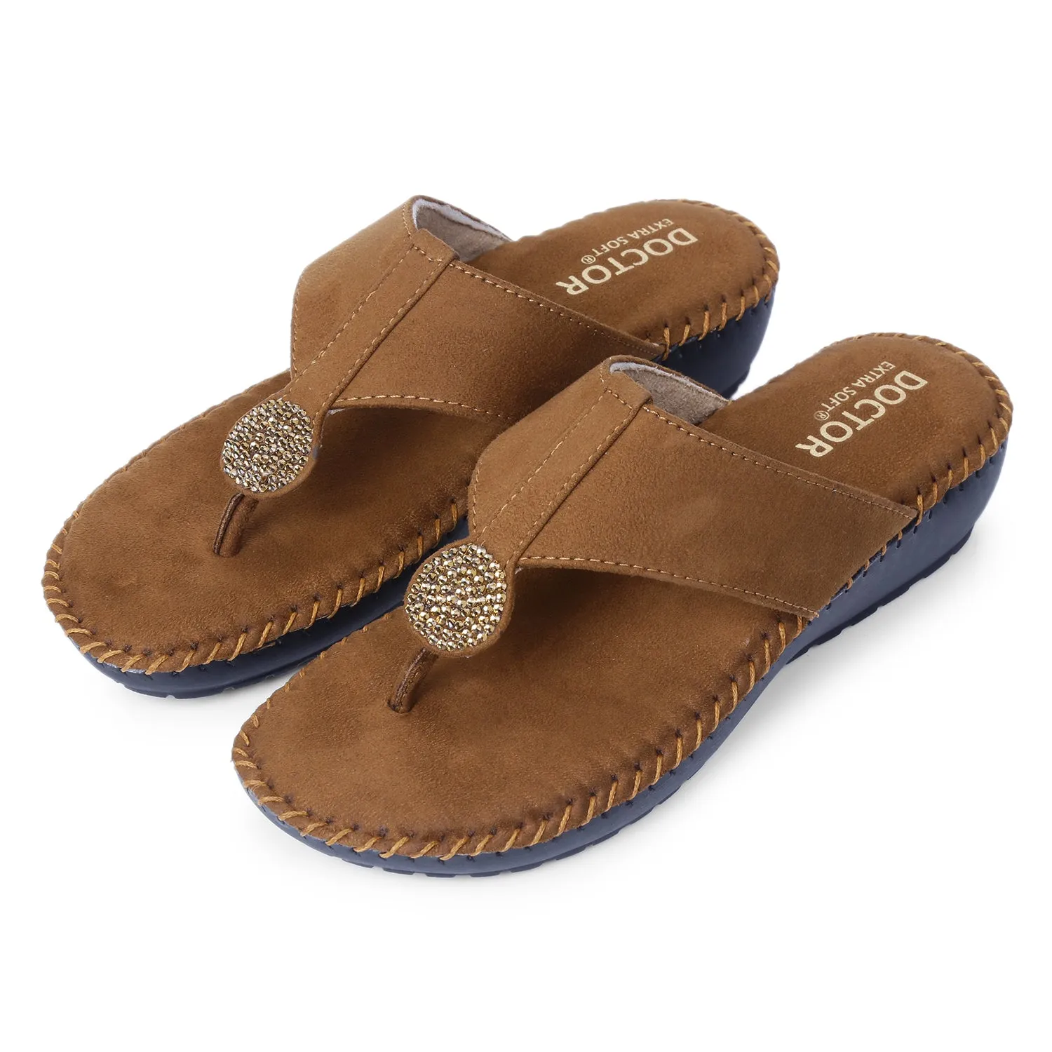 DOCTOR EXTRA SOFT D-612 Women's Flat Memory Foam Slippers/Flip-Flops Fancy Fashion Stylish Jewels Casual Comfortable Diabetic Orthopedic Orthocare Lightweight Synthetic Slipon Chappal for Girls/Ladies
