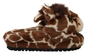 Dolce & Gabbana Giraffe Pattern Slides in Brown