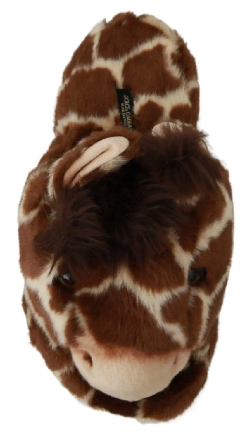 Dolce & Gabbana Giraffe Pattern Slides in Brown