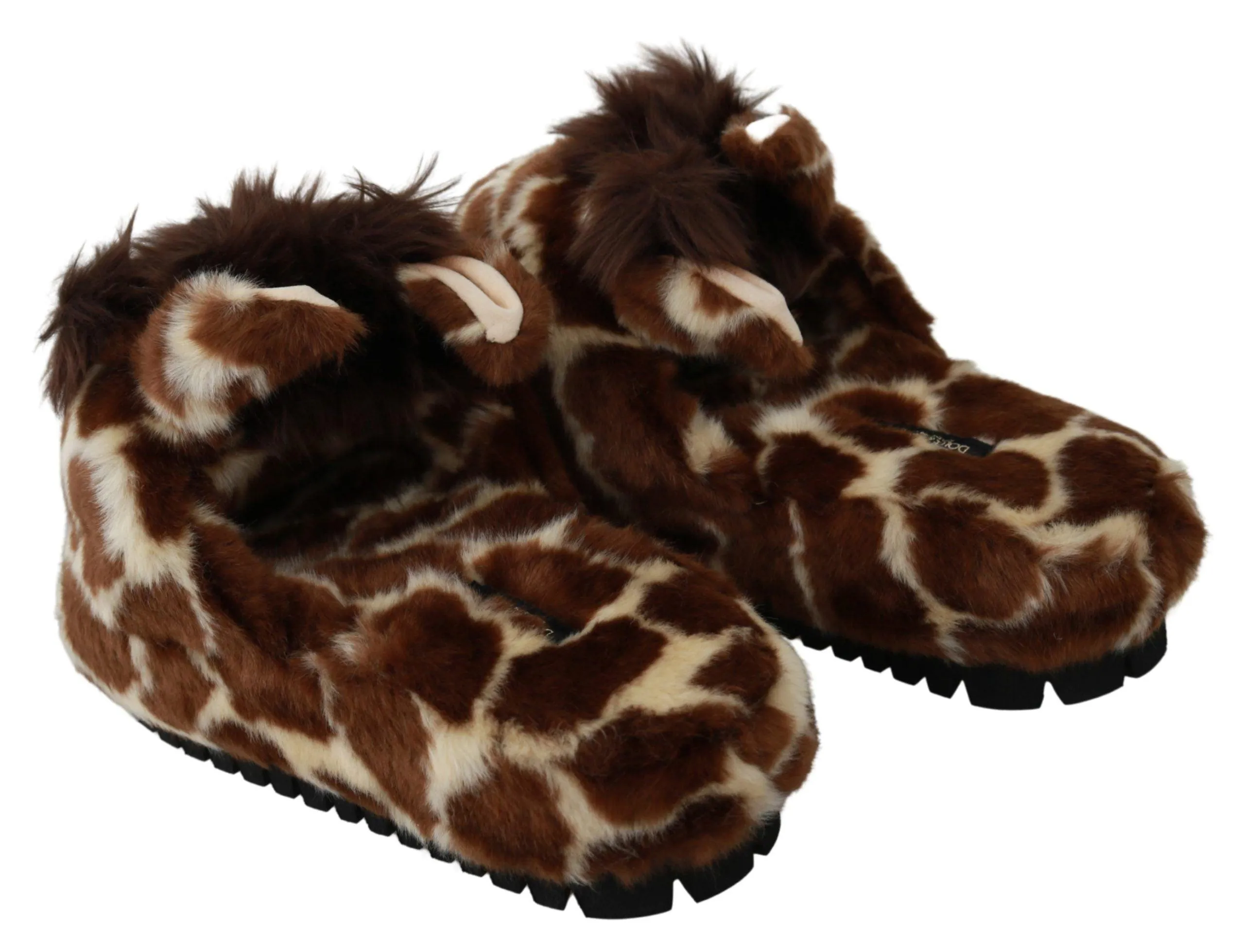 Dolce & Gabbana Giraffe Pattern Slides in Brown