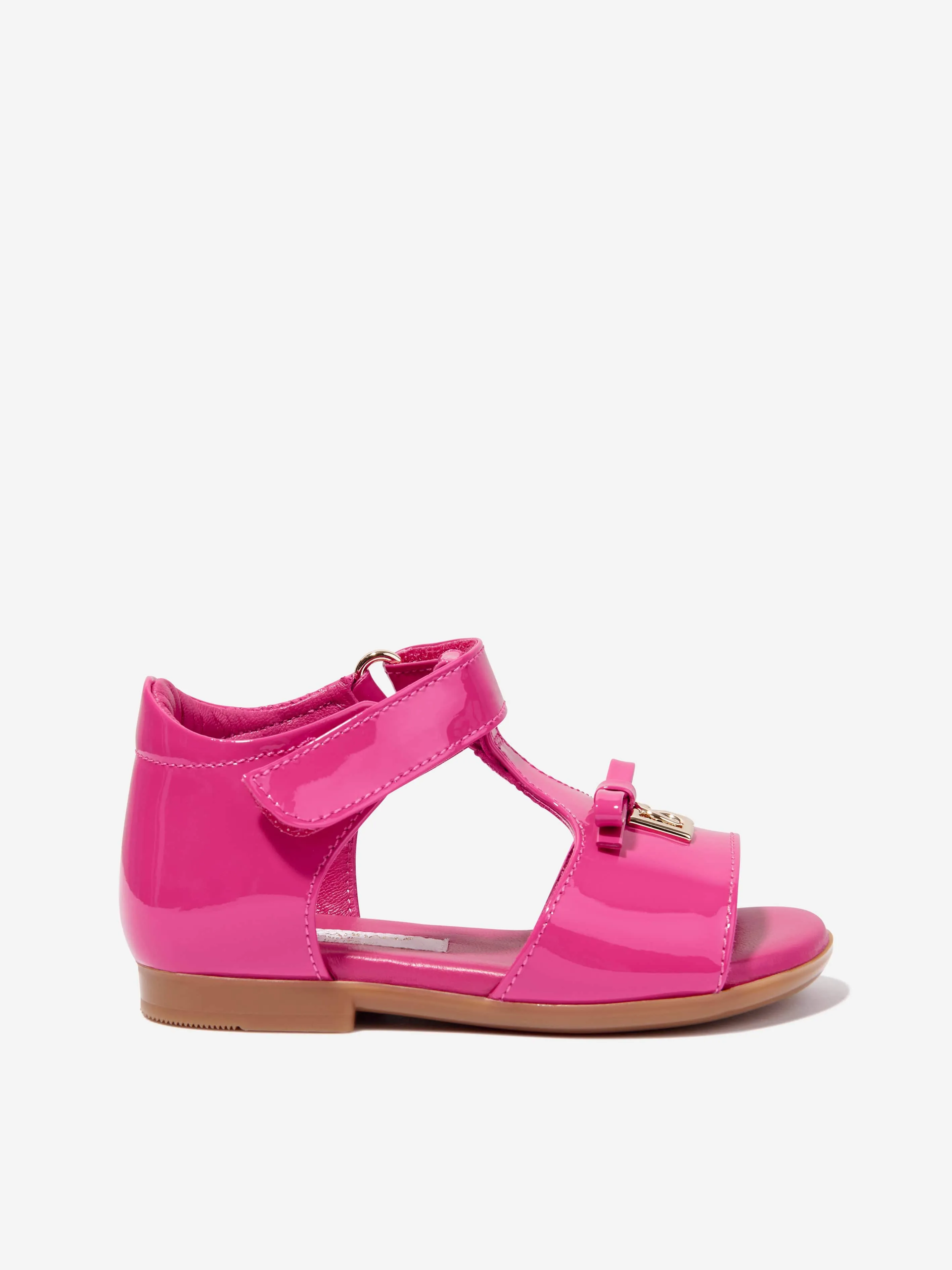 Dolce & Gabbana Girls Patent Leather Sandals in Pink