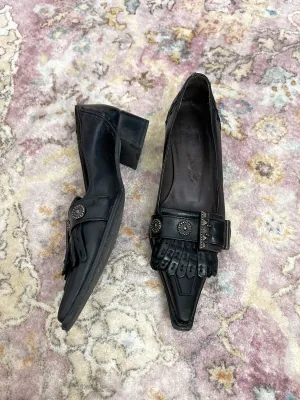   eu36 real leather pointed toe buckled heels