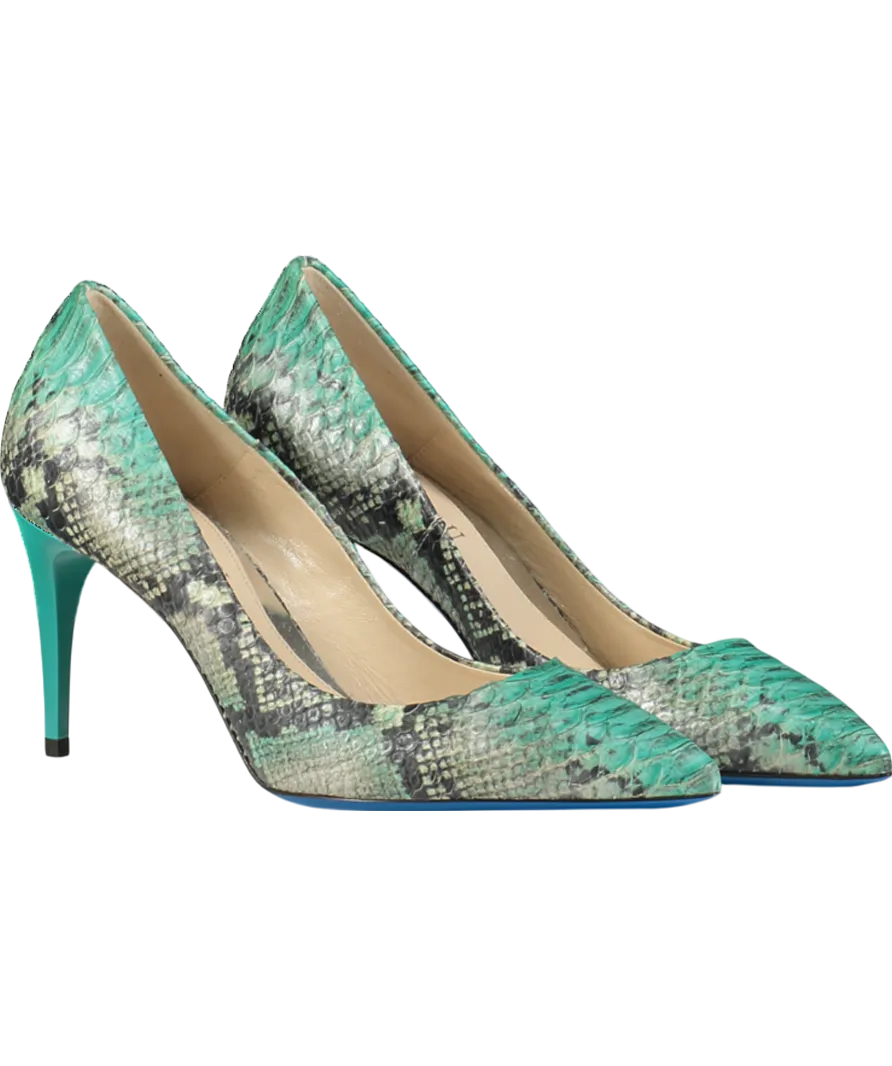 loriblu Green Turquoise Shades Snake Patten Calfskin Pointed Sling Back Heels UK 5 EU 38 