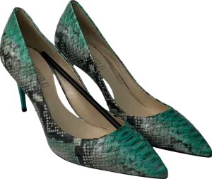 loriblu Green Turquoise Shades Snake Patten Calfskin Pointed Sling Back Heels UK 5 EU 38 