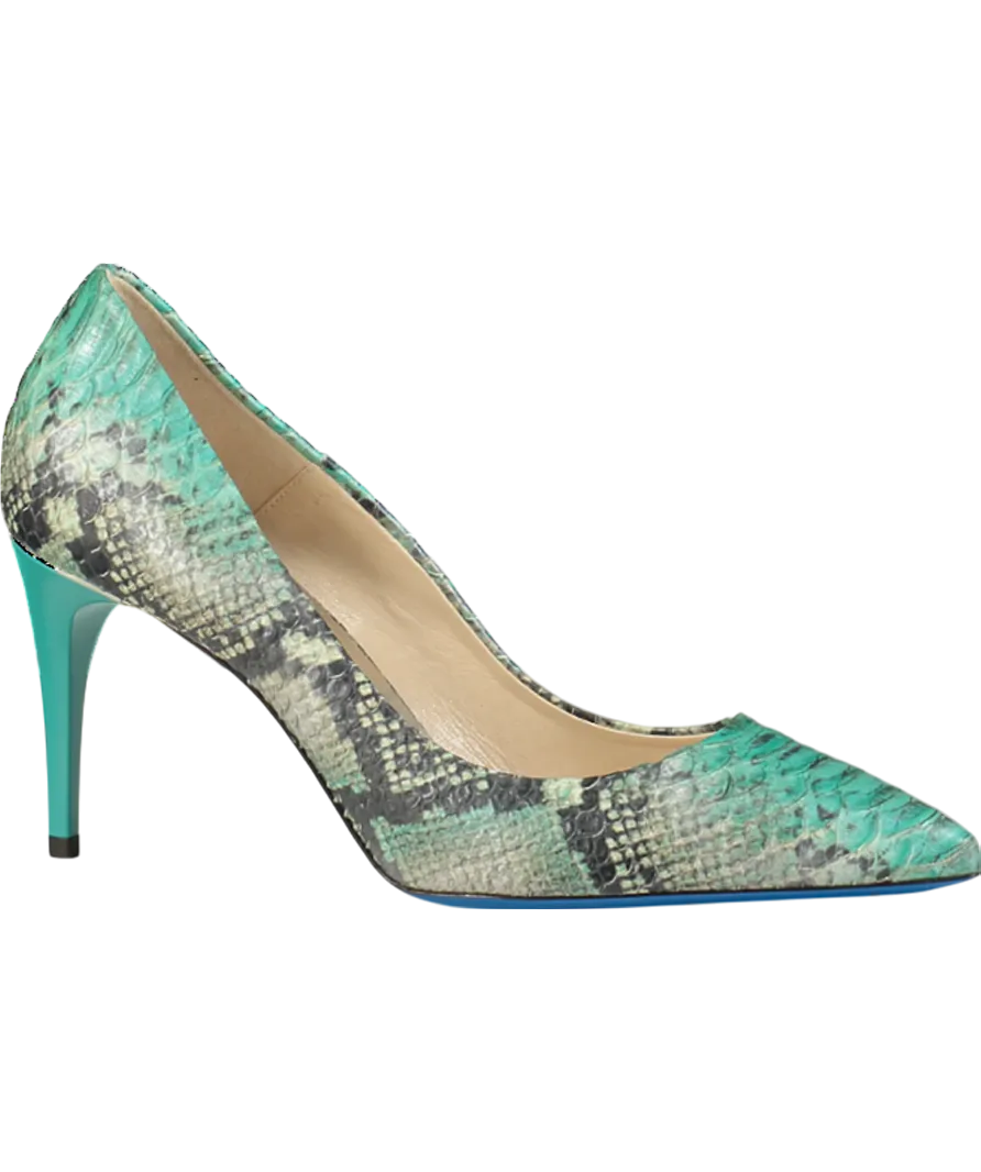 loriblu Green Turquoise Shades Snake Patten Calfskin Pointed Sling Back Heels UK 5 EU 38 