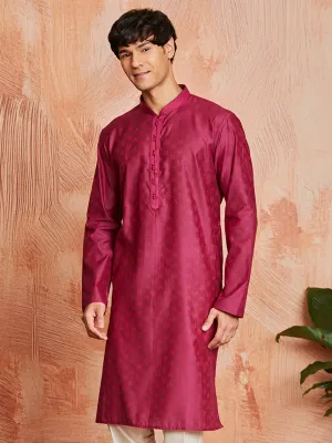 Men's Falsa Silk Blend Jacquard Kurta with Embroidered Collar