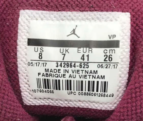Nike Air Jordan True Flight Men's 'Burgundy' Sneakers-Size: 8 ( COA)