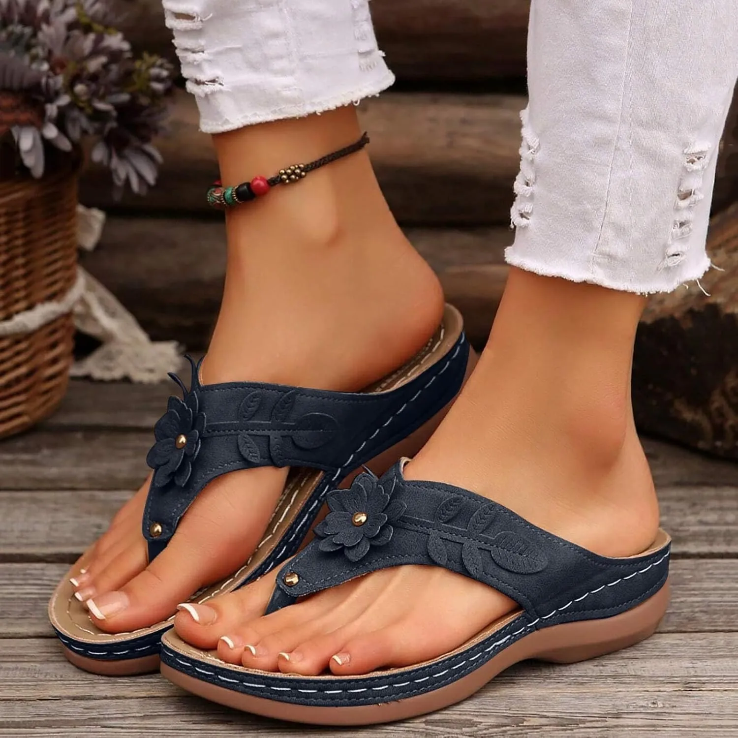 Orthopedic Wedge Sandals for Women Summer Dressy 2025 Flat Open Toe Platform Sandals Casual Flip Flops for Women with Arch Support Silppers Comfortable Slip on Sandals Beach Sandals Dress Shoes