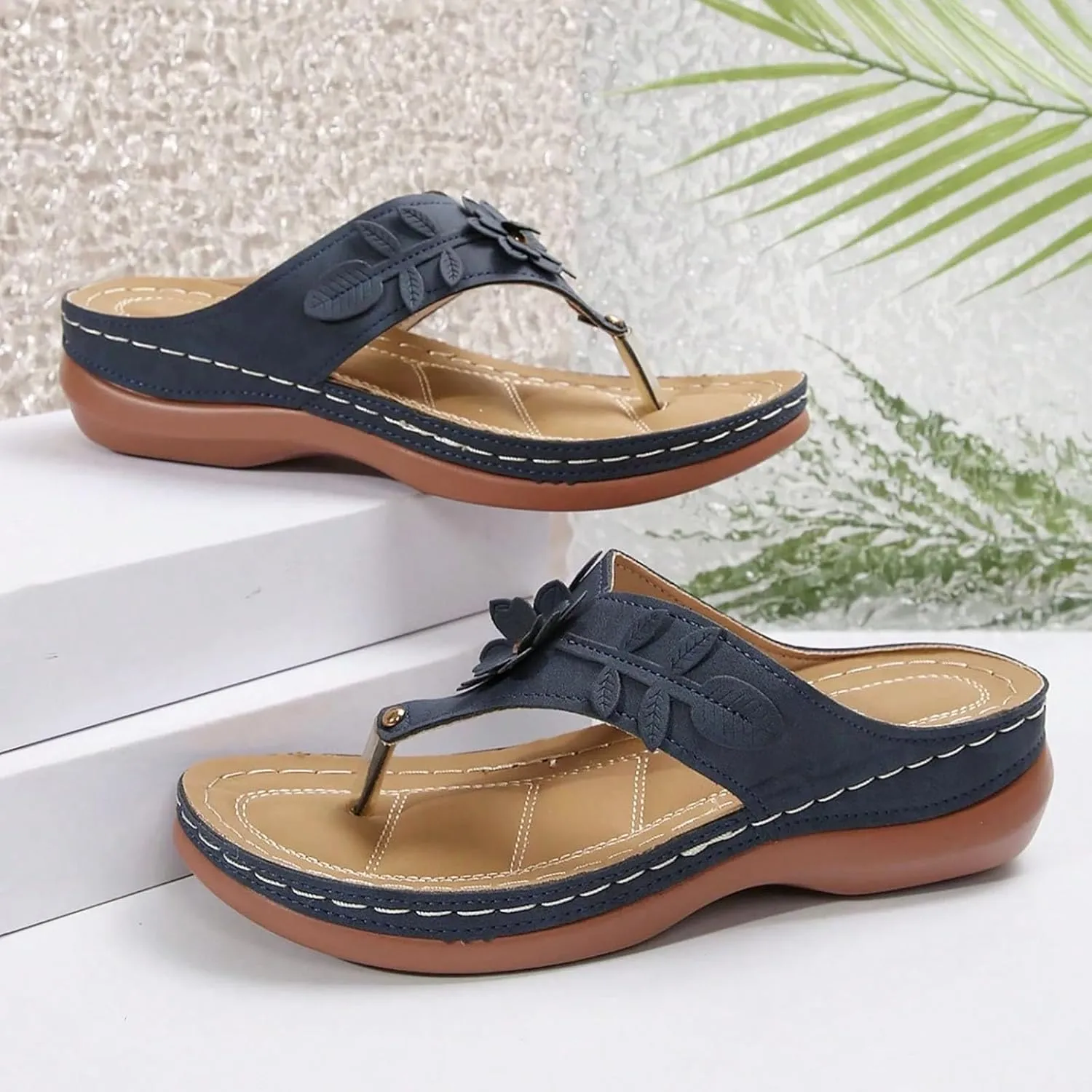 Orthopedic Wedge Sandals for Women Summer Dressy 2025 Flat Open Toe Platform Sandals Casual Flip Flops for Women with Arch Support Silppers Comfortable Slip on Sandals Beach Sandals Dress Shoes