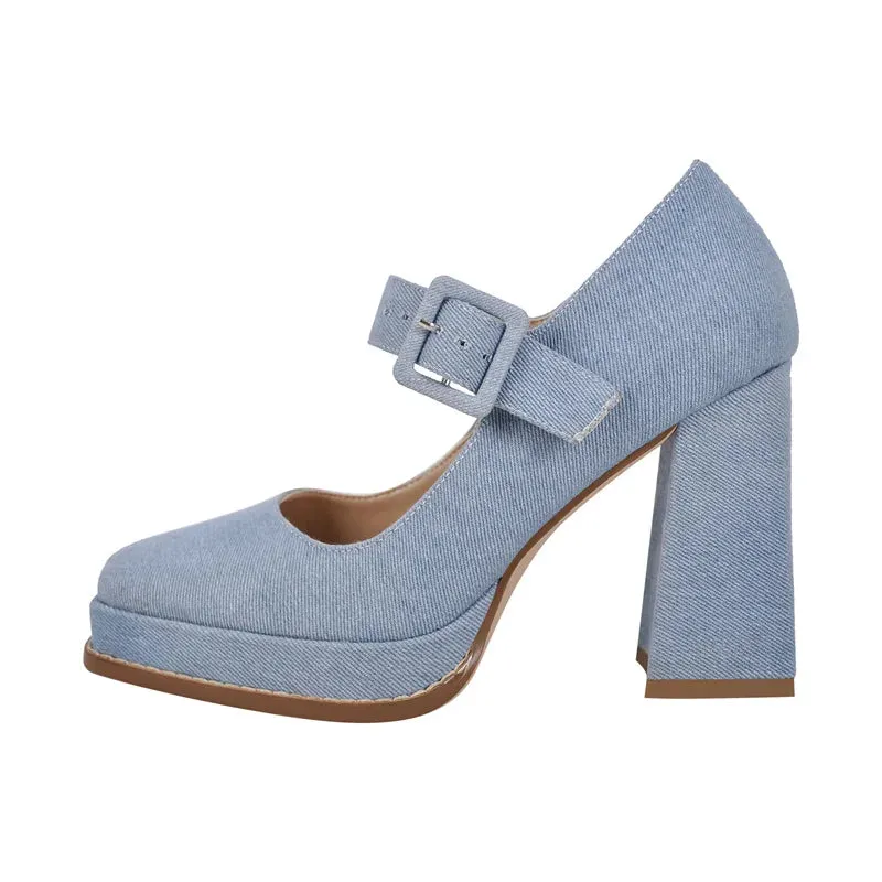 Patent Leather Square Toe Buckle Strap Chunky Heel Pumps Shoes