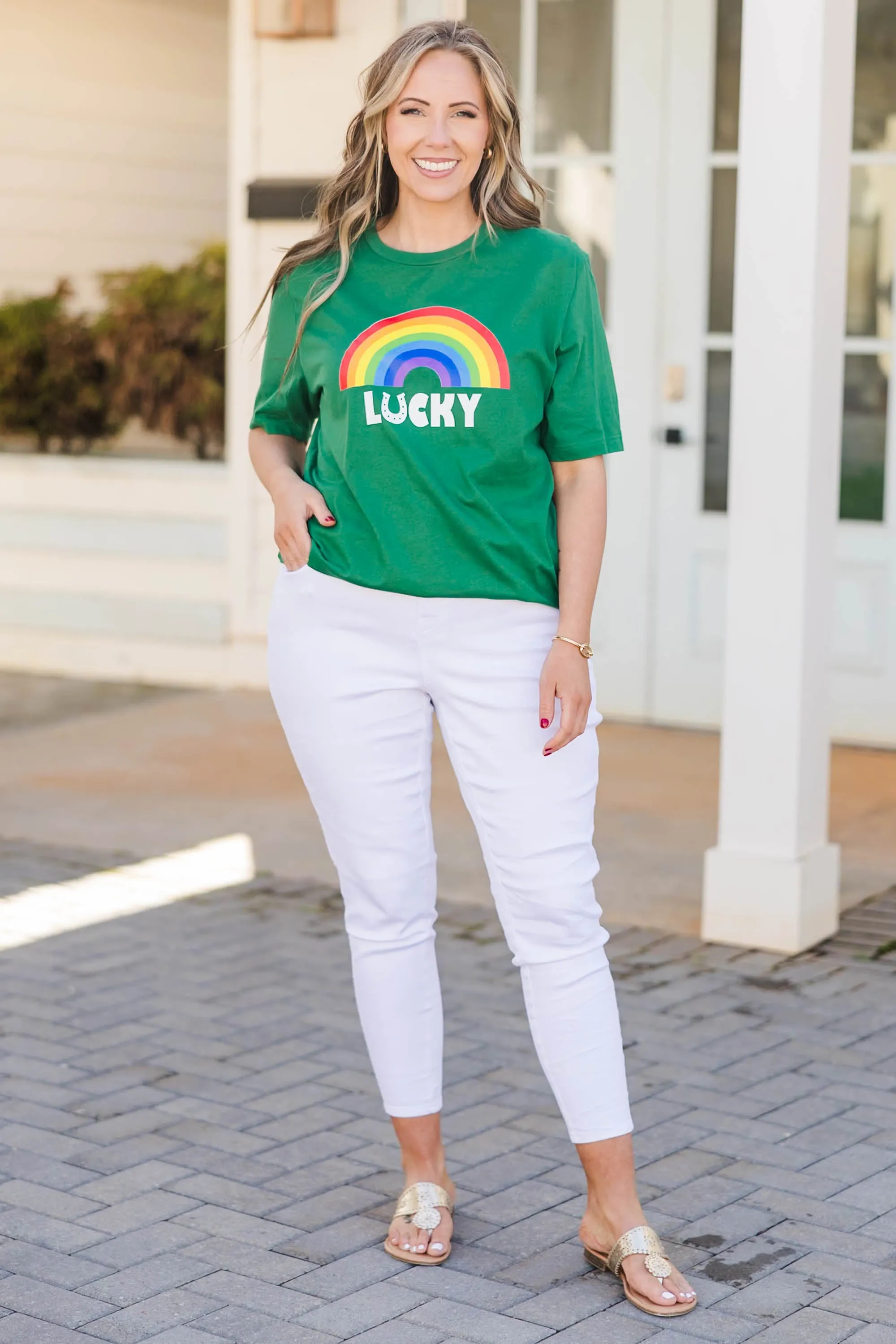 Rainbow Sunsets Tee, Evergreen