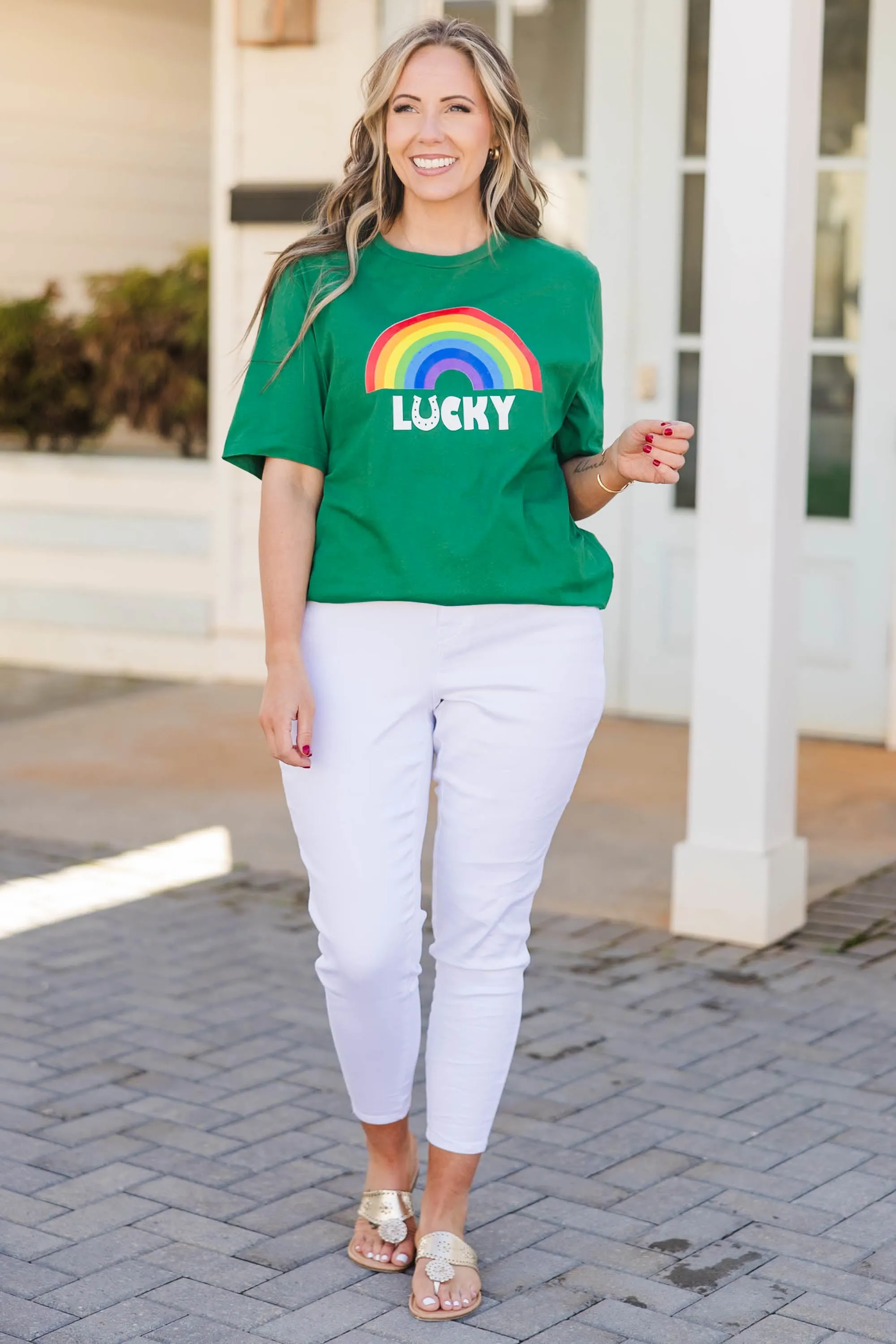 Rainbow Sunsets Tee, Evergreen