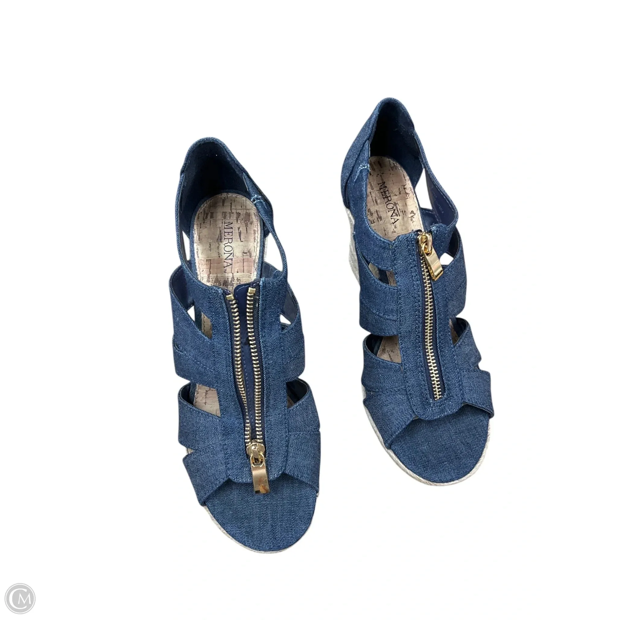 Sandals Heels Wedge By Merona In Blue Denim, Size: 9