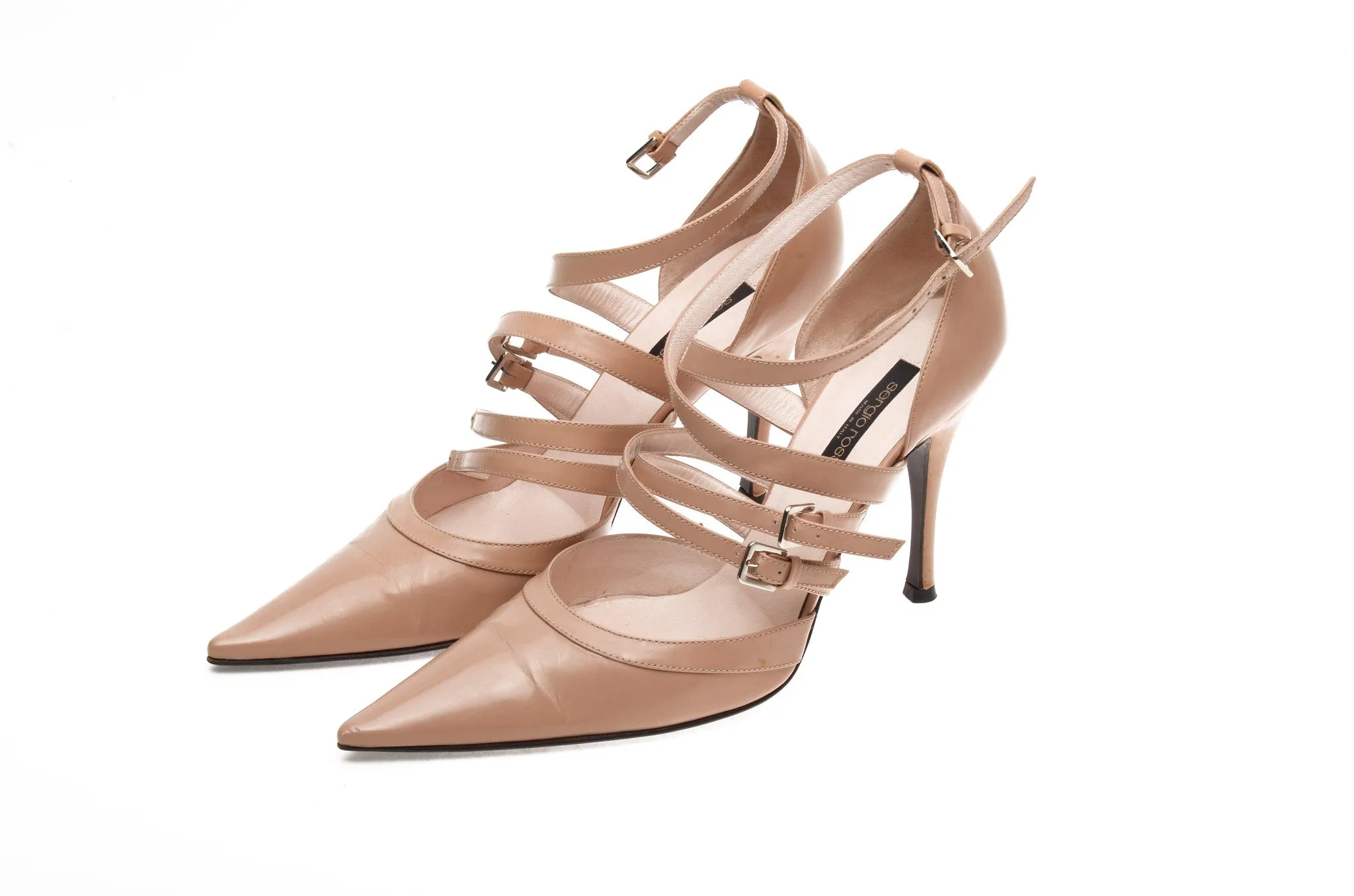 Sergio Rossi - Nude Strap Pointed Toe Heels - IT 38 1/2