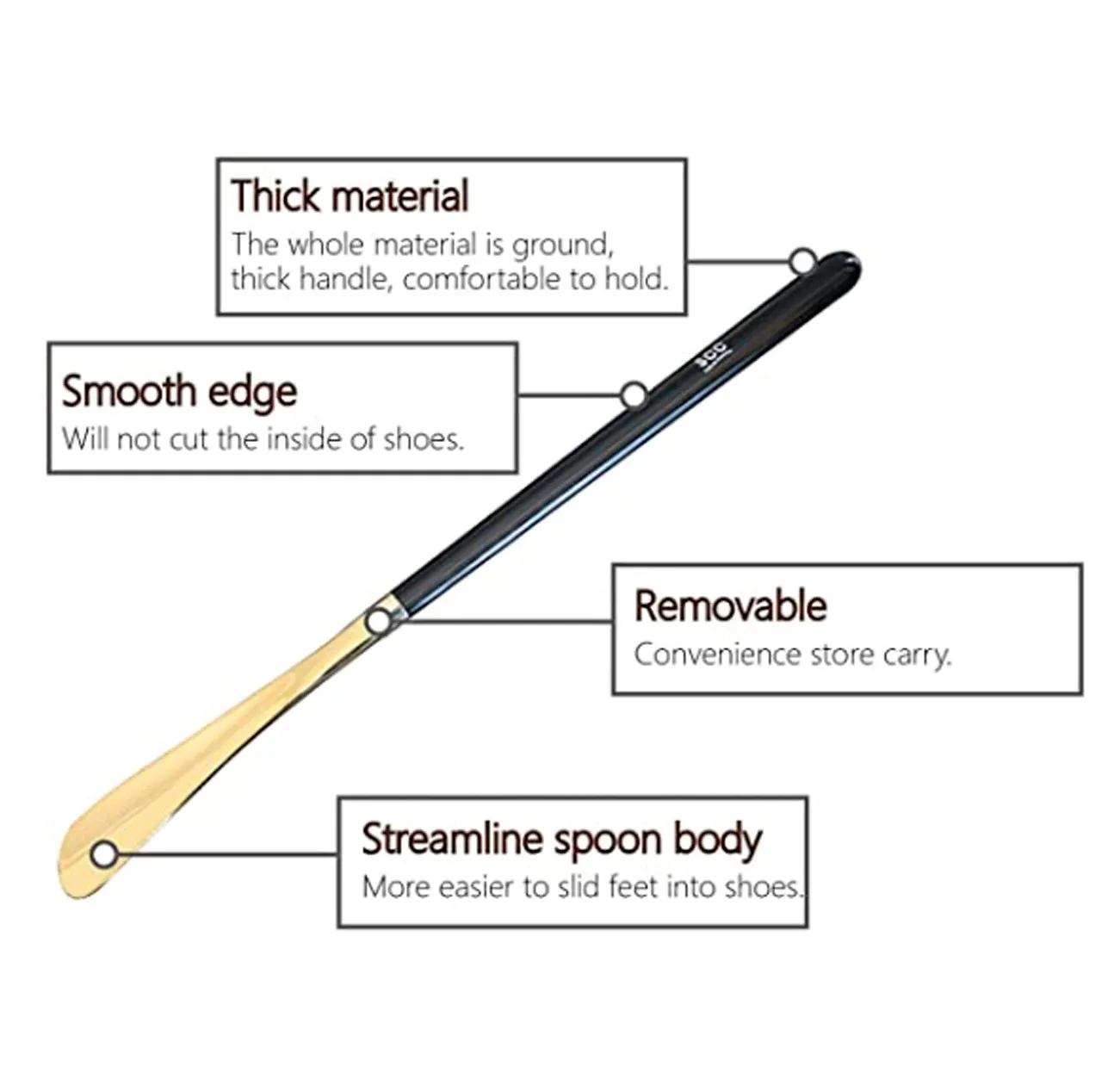 Shoe Horn Long Handle 25.2" - Lotus Wooden Handle and Streamline Spoon Metal Body