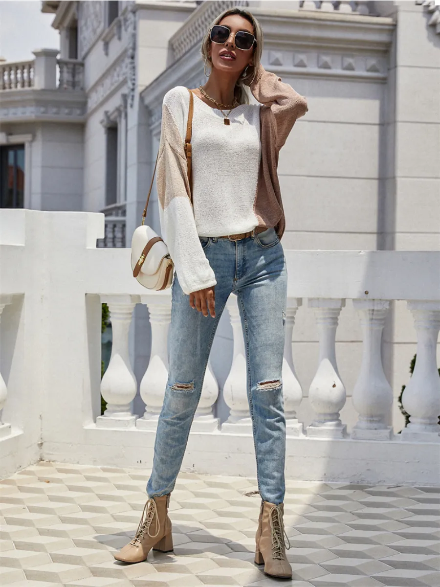 Smaibulun | GRANIA Two Tone Color Block Knit Sweater - Cream