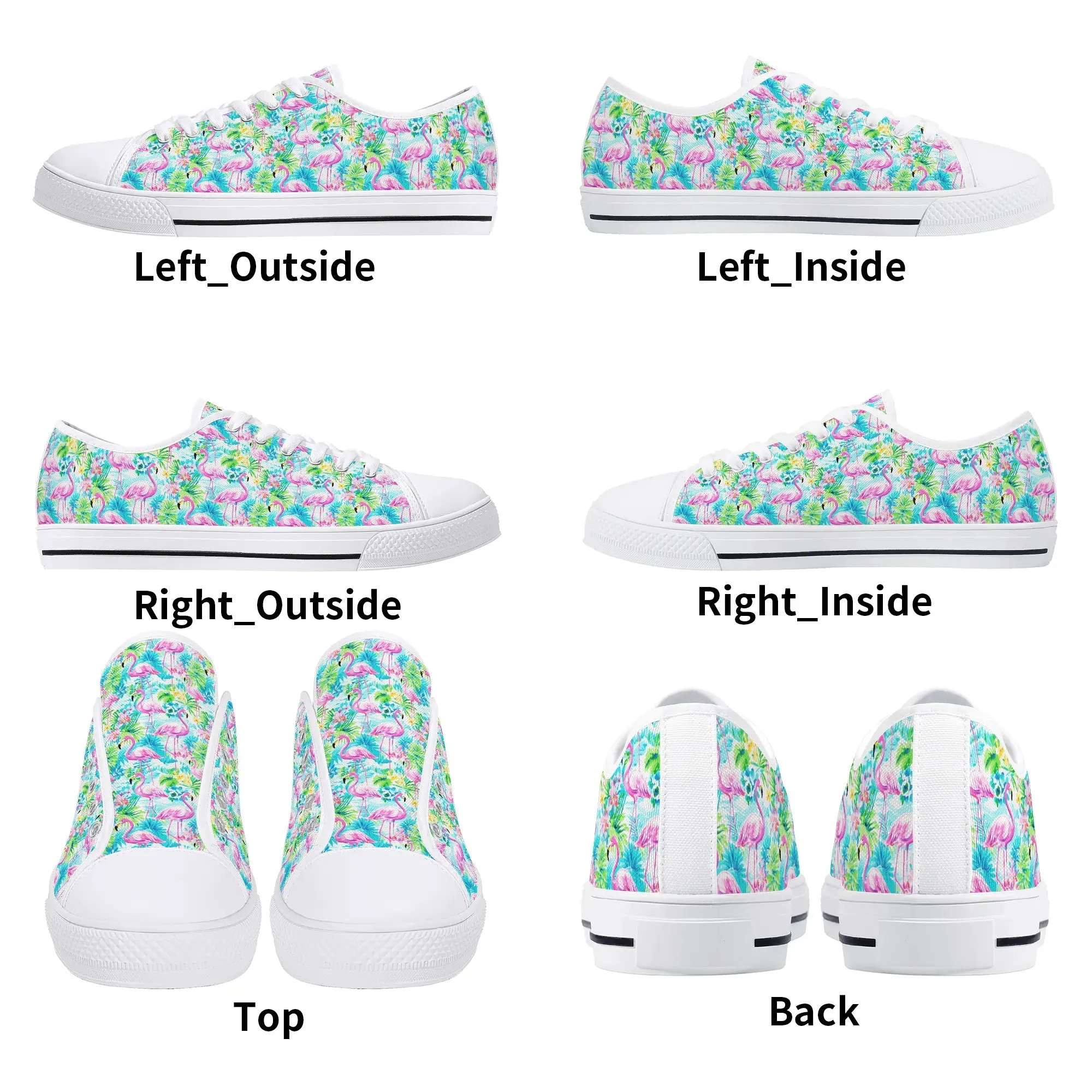 Tropical Flamingo Haven: Surrounded by Flowers and Palm Trees Womens Low Top Canvas Sneakers US5.5 - US12