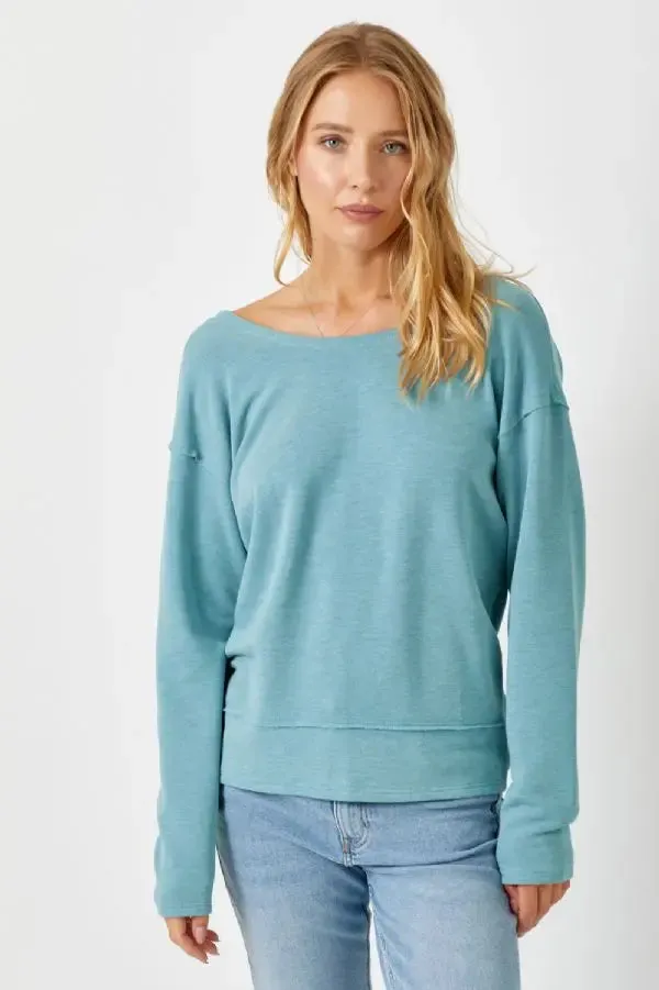 Twist Back Dolman Long Sleeve Knit Top Seafoam