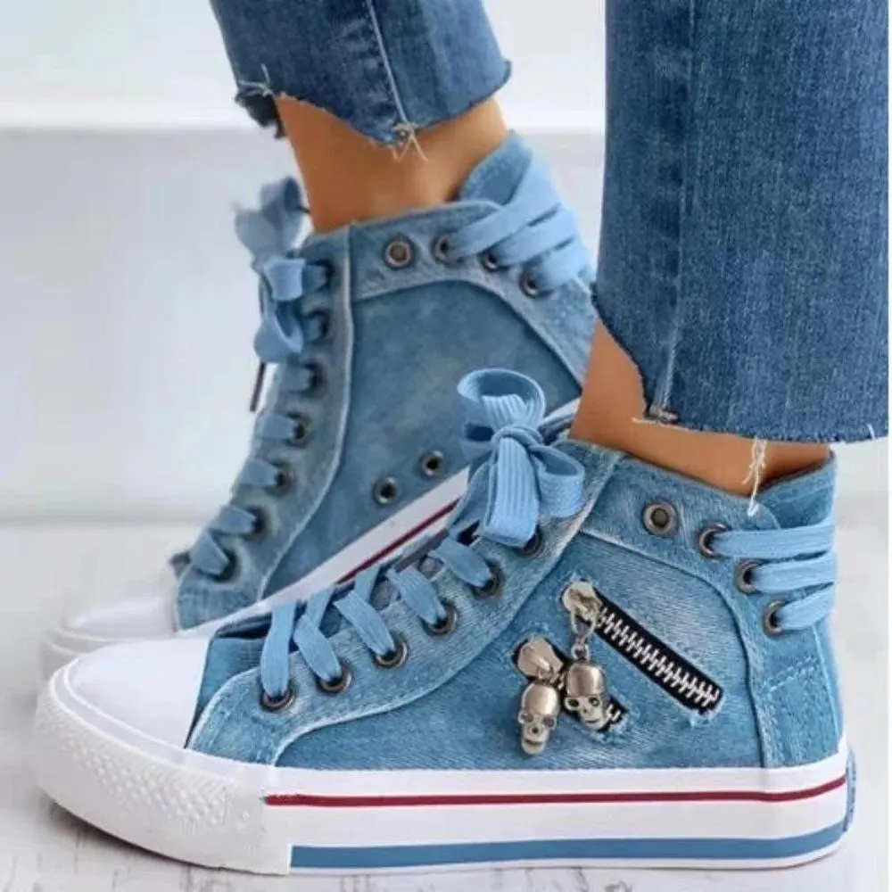 Women Flat Bottom Lace-up Sneakers Casual Breathable Canvas Shoes