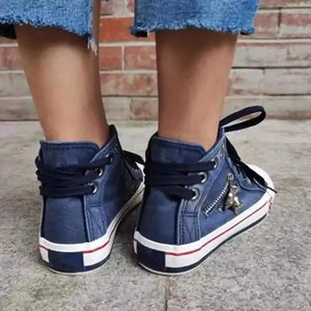 Women Flat Bottom Lace-up Sneakers Casual Breathable Canvas Shoes