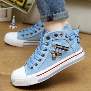 Women Flat Bottom Lace-up Sneakers Casual Breathable Canvas Shoes