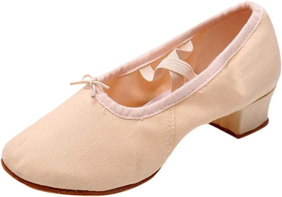Women's Low Chunky Heels Satin Latin Dance Shoes Soft Sneakers for Ballroom Salsa Tango Performance Dancing Shoes