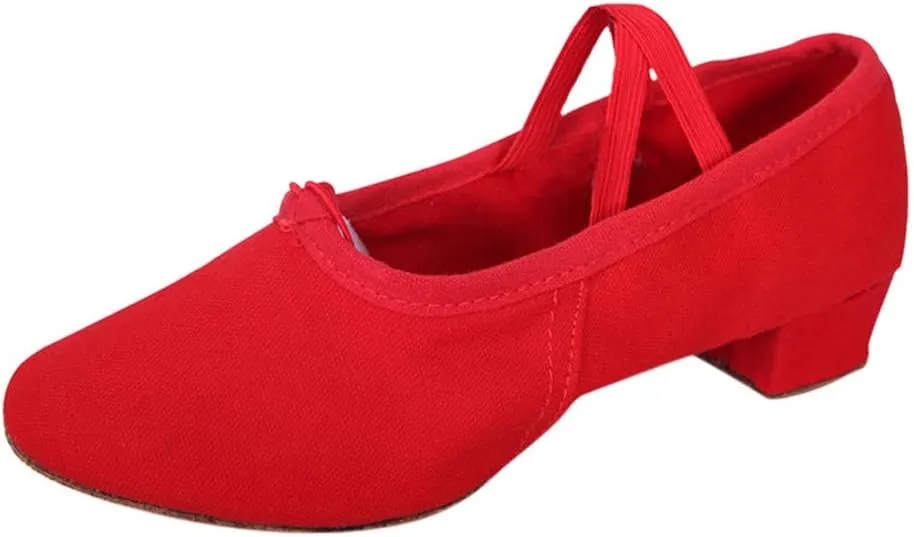 Women's Low Chunky Heels Satin Latin Dance Shoes Soft Sneakers for Ballroom Salsa Tango Performance Dancing Shoes